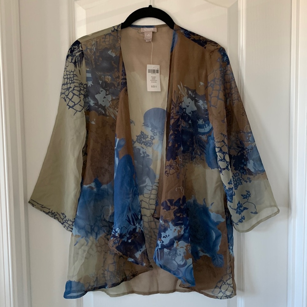 NWT CHICO’S Flowy Floral Print Sheer Open Front Top Chico’s Size 0